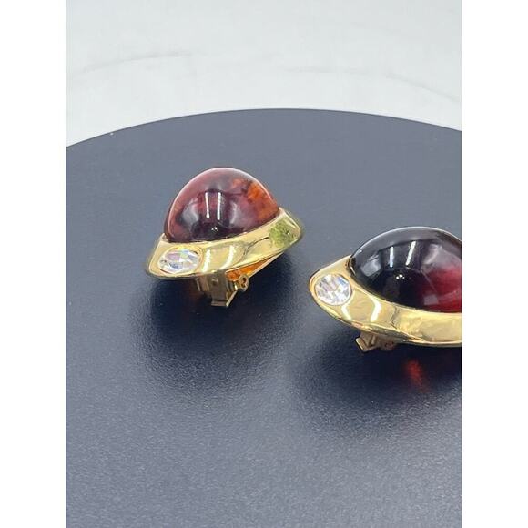 Kenneth Jay Lane Oval Brown Glass Cabochon Vintage Rhinestone Clip Earring‎ - Picture 16 of 16